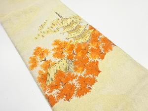 アンティーク　寺院風景模様織り出し袋帯（材料）